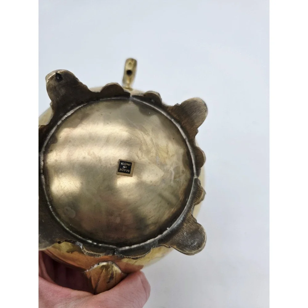 Vintage Indian Brass Teapot Coffee Server‎ Scroll Ornate Footed